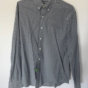 J. Crew Men’s Black and White Gingham Shirt, Large Slim, Stretch